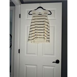 Jack Adrina  Sequin Stripe Tank Top Split Back Small Ivory Gold